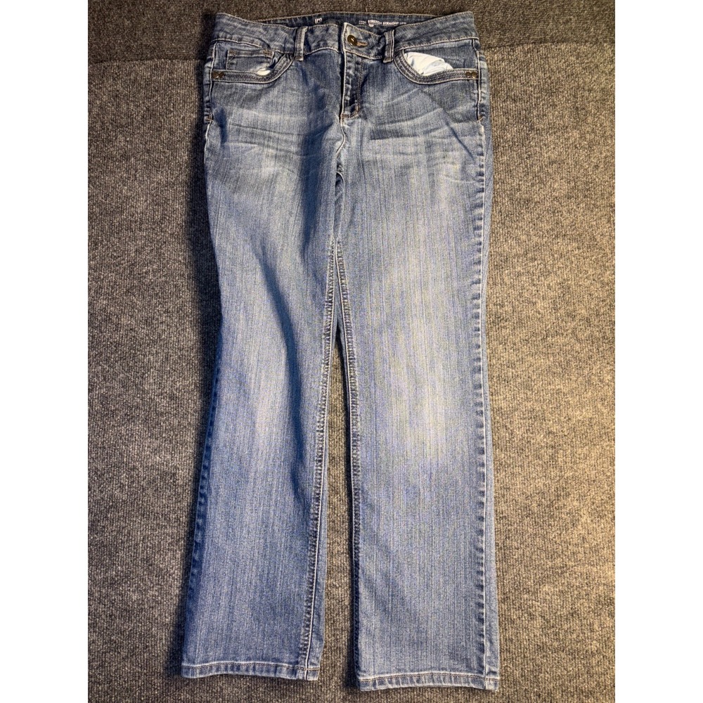 Liz Claiborne Jeans Womens Petites 10 Blue Denim Stretch Straight Leg Whiskered